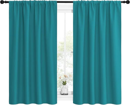 NICETOWN Peacock Blue Blackout Curtains Panels for Window, Thermal Insulated Rod Pocket Blackout Drapes/Draperies for Living Room (2 Panels, W42 x L54 inches)