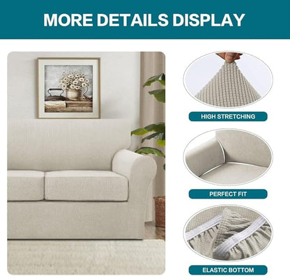 Turquoize 4 Piece Sofa Covers for 3 Cushion Couch Sofa Slipcover Soft Couch Cover for Dogs Washable Furniture Cover with 3 Individual Large Cushion Covers Feature Fabric (Large Sofa, Island Fossi)