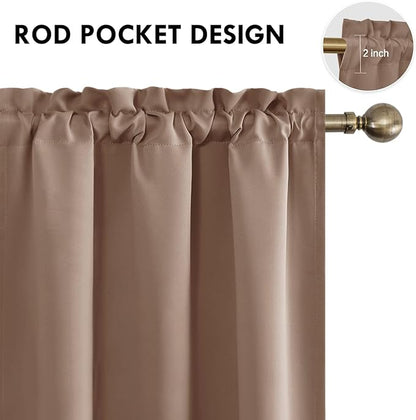 DWCN Blackout Curtains Room Darkening Thermal Insulated Bedroom Curtains Window Curtain Panels, 42 x 45 inches Long, Set of 2 Khaki Rod Pocket Drapes