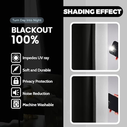 Yakamok 100% Blackout Curtains 72 Inch Length 2 Layers,Black Curtains for Bedroom Ombre Room Darkening Grommet Gradient Drapes, Light Blocking Thermal Insulated Window Curtains for Living Room