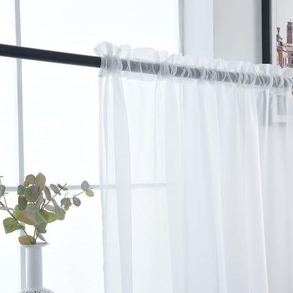 SpaceDresser Basic Rod Pocket Sheer Voile Window Curtain Panels White 1 Pair 2 Panels 38 Width 63 Inch Long for Kitchen Bedroom Children Living Room Yard(White,38 W x 63 L)