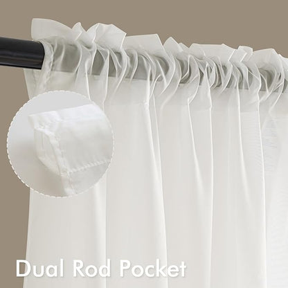 MIULEE Ivory Sheer Curtains 96 Inches Long, 4 Panels Set, Light Filtering Rod Pocket Voile Drapes for Living Room and Bedroom, Airy Soft Fabric Window Treatments, 54 x 96 Inches