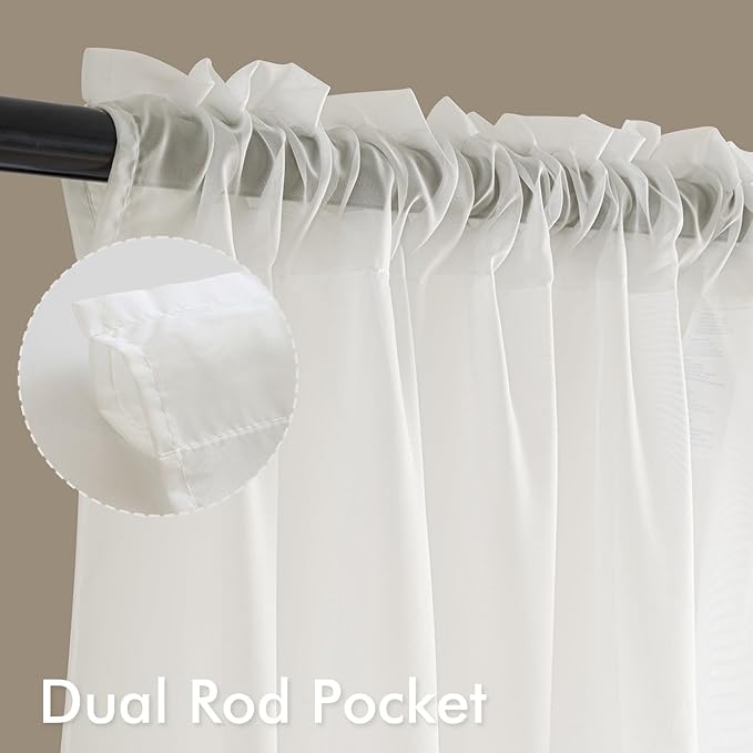 MIULEE Ivory Sheer Curtains 108 Inches Long, 4 Panels Set, Light Filtering Rod Pocket Voile Drapes for Living Room and Bedroom, Airy Soft Fabric Window Treatments, 42 x 108 Inches
