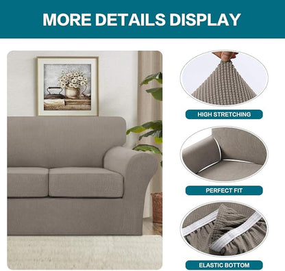 Turquoize 4 Piece Sofa Covers for 3 Cushion Couch Sofa Slipcover Soft Couch Cover for Dogs-Washable Sofa Furniture Covers with 3 Individual Large Cushion Covers, Feature Thick Fabric (XL Sofa, Taupe)