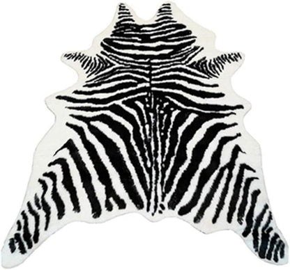 Zebra Print Rug Faux Animal Cowhide Skin Area Rug Leather Carpet Mat Large Size for Home Office Livingroom 7.9'x5.6'