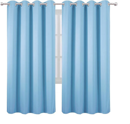 LEMOMO Blackout Curtains 66 x 72 Inch Long Sky Blue Curtains Set of 2 Panels Room Darkening Curtains for Bedroom and Living Room