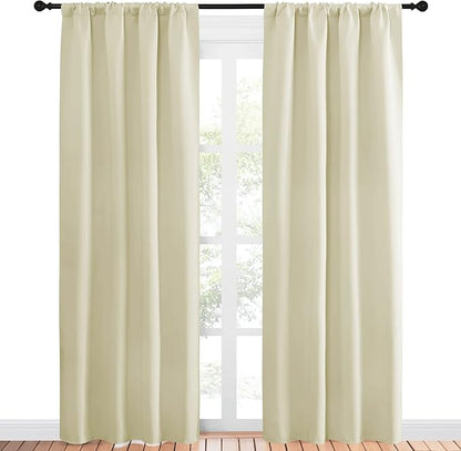 NICETOWN Blackout Curtains for Living Curtains, Window Treatment Thermal Insulated Solid Room Darkening Drape Panels for Patio Sliding Glass Door (Beige, Set of 2, 42 inches Width by 84 inches Length)