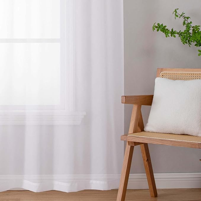 White Sheer Curtains 63 Inch Length 2 Panels Set for Living Room Bedroom, Airy Soft Light Filtering Sheer Dining Room Curtains, Modern Rod Pocket Drapes, White, Each 42" Wx63 L