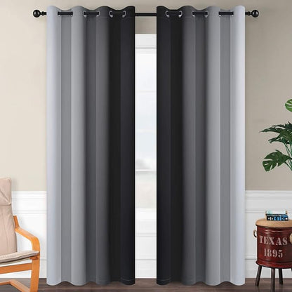 SimpleHome Ombre Room Darkening Curtains for Bedroom, Gradient Black to Gray White Light Blocking Thermal Insulated Grommet Window Curtains/Drapes for Living Room,2 Panels, 52x96 inches Length