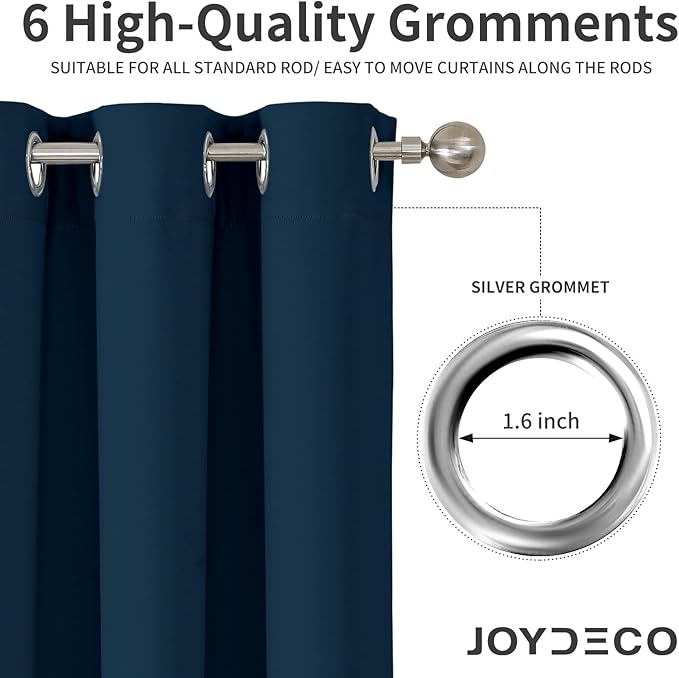 Joydeco Blackout Curtains 108 Inches Long 2 Panels Set, Thermal Insulated Long Curtains& Drapes 2 Burg, Room Darkening Drapes for Bedroom Living Room Window (Navy Blue, W37 x L108 Inch)