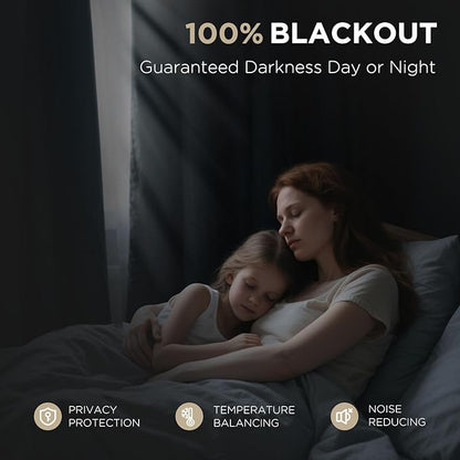 Joydeco Blackout Curtains for Bedroom - 96 Inch Long 100% Light Blocking 2 Panels Light Grey Drapes, Thermal Insulated Room Darkening Curtains, Linen Textured for Living Room, Rod Pocket & Back Tabs