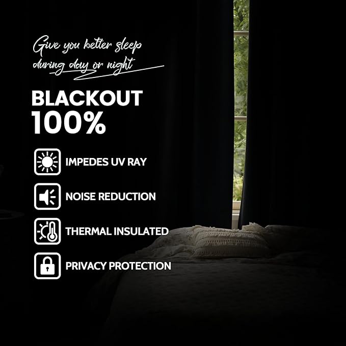 Yakamok Black Room Darkening 100% Blackout Curtains Grommet Extra Wide Window Treatment with 2 Thick Layers-Thermal Insulated Drape 1 Panel for Living Room Patio Door 100 by 84 Inches Length