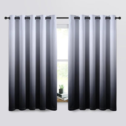 SimpleHome Gradient Color Ombre Room Darkening Curtains Blackout Black Thermal Insulated Grommet Panels Grommet Window Drapes for Living Room/Bedroom, Black,62x63 inches