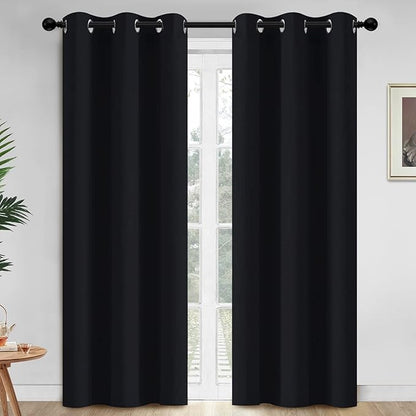 Yakamok 84 Inch Length Blackout Curtains for Bedroom, Thermal Insulated Room Darkening Grommet Top Window Drapes for Living Room,Black,42W x 84L,2 Panels
