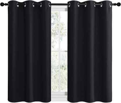 NICETOWN Bathroom Blackout Curtains and Drapes, Black Solid Thermal Insulated Grommet Blackout Drapery Panels for Window (2 Panels, 42 inches Wide by 40 inches Long, Black)