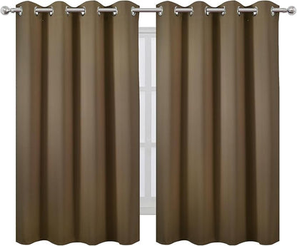LEMOMO Blackout Curtains 66 x 54 Inch Long Brown Curtains Set of 2 Panels Room Darkening Curtains for Bedroom and Living Room
