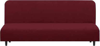 U-NICE HOME Stretch Futon Cover Armless Bed Slipcover - Soft Jacquard Fabric Washable for Pet Friendly, Burgundy