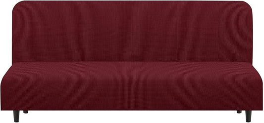 U-NICE HOME Stretch Futon Cover Armless Bed Slipcover - Soft Jacquard Fabric Washable for Pet Friendly, Burgundy