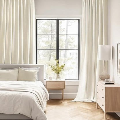 MIULEE Beige White Back Tab Blackout Curtains 63 Inch Length 2 Panels Set for Living Room Bedroom Privacy, Rod Pocket/Pinch Pleat Thermal Insulated Room Darkening Pleated Light Blocking Drapes