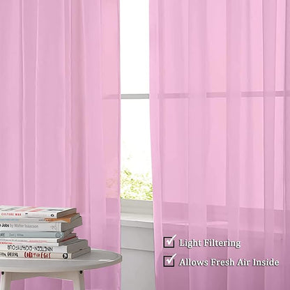 OWENIE Sheer Pink Curtains, Sheer Curtains 84 inch Length 2 Panels Set, Rod Pocket Voile Fimly Sheer Drapes for Living Room/Bedroom, 2pcs, Each 42" W x 84" L