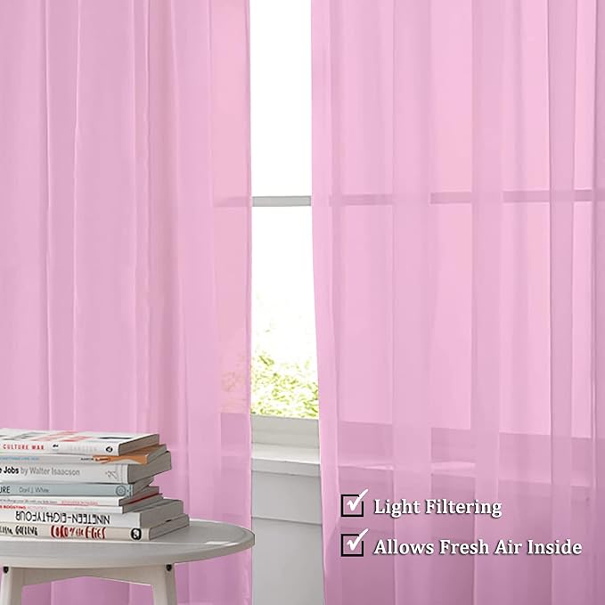 OWENIE Sheer Curtains Light Pink, Sheer Curtains 63 inches Length 2 Panels Set, Rod Pocket Voile Fimly Sheer Drapes for Living Room/Bedroom, 2pcs, Each 42" W x 84" L