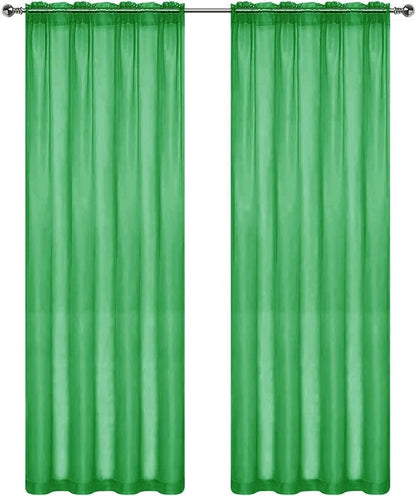 SpaceDresser Sheer Voile Window Treatment Rod Pocket Curtain Panels for Kitchen Bedroom Living Room Drapes Sunlight Filtering Privacy Semi Home Decor Assorted Colors Sizes (Green, 52 W x 96 L)