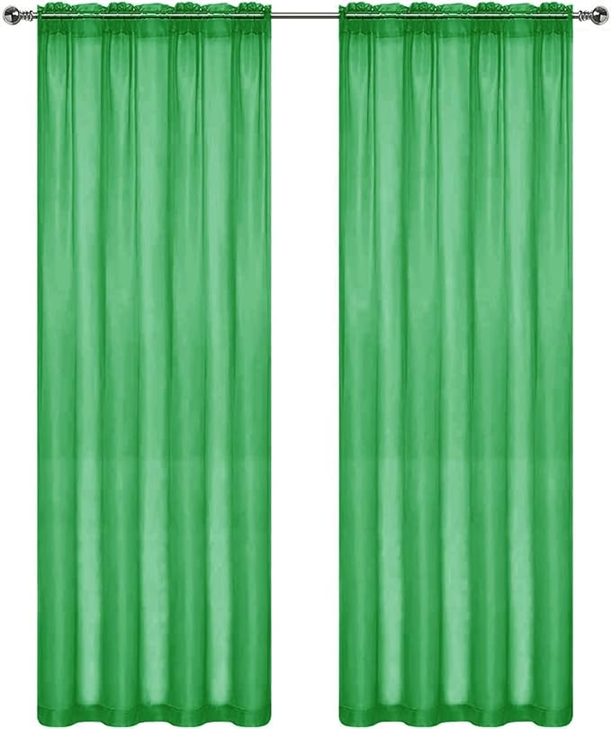 SpaceDresser Sheer Voile Window Treatment Rod Pocket Curtain Panels for Kitchen Bedroom Living Room Drapes Sunlight Filtering Privacy Semi Home Decor Assorted Colors Sizes (Green, 52 W x 72 L)