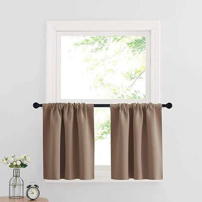 RYB HOME Cafe Blackout Curtains 24 inch Length, RV Curtains for Camper Windows, Mini Short Small Insulating Light UV Heat Blocking Privacy Half Window Tiers, Width 29 by Length 24, Mocha, 2 Panels