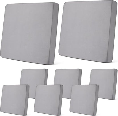 Newwiee 8Pcs Patio Cushion Covers Stretch Outdoor Cushion Cover Replacement for Patio Furniture Sofa Couch Slipcovers, Soft Flexibility Washable Furniture Protector(Waterproof Pure,Light Grey)