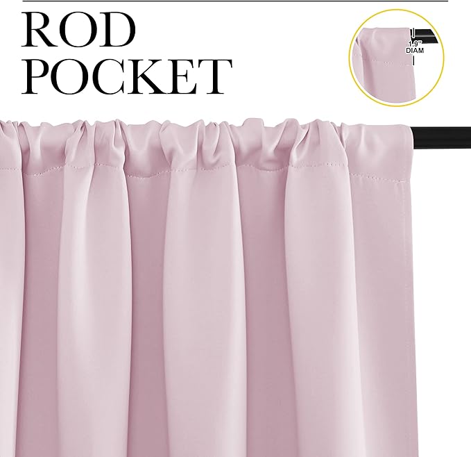 NICETOWN Blackout Curtains for Living Curtains, Baby Pink, 2 Panels, 29 by 30, Room Darkening Window Curtain Panels, Easy-Care Solid Thermal Insulated Draperies/Drapes for Daughter Room