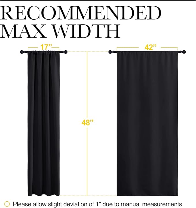 NICETOWN Black Blackout Curtains and Drapes 48 inches Long, Privacy RV Draperies for Small Windows, Thermal Insulated Curtain Panels (42" Wide, 2 Panels)