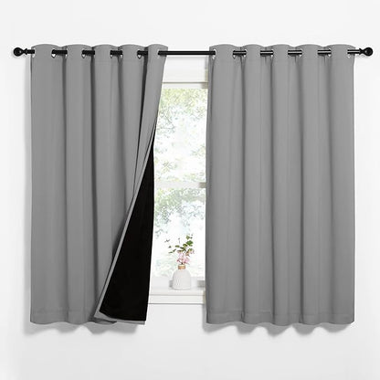 NICETOWN 100% Blackout Curtains with Black Liners, Thermal Insulated Full Blackout 2-Layer Lined Drapes, Energy Efficiency Window Draperies for Bedroom (Silver Grey, 2 Panels, 62-inch W by 63-inch L)