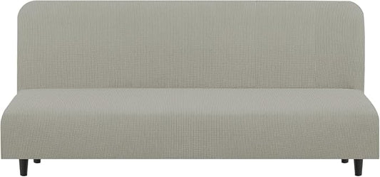 U-NICE HOME Stretch Futon Cover Armless Bed Slipcover - Soft Jacquard Fabric Washable for Pet Friendly, Taupe