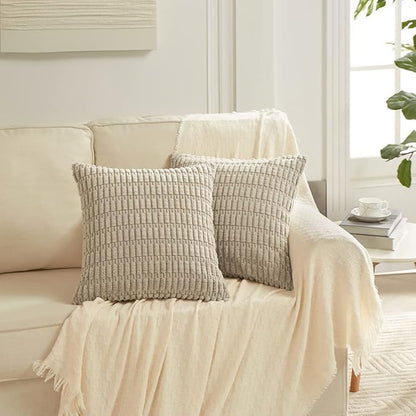 Fancy Homi 4 Packs Taupe Decorative Throw Pillow Covers 20x20 Inch for Living Room Couch Bed Sofa, Modern Farmhouse Boho Home Decor, Soft Plush Corduroy Square Cute Accent Cushion Case 50x50 cm