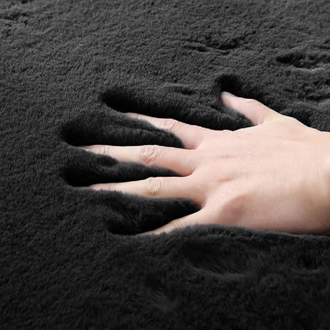 ORINOVA Black Fluffy Rug for Bedroom Shag Rug Washable Carpet Faux Rabbit Fur Rugs for Living Room Hallway Teen Room Décor Nursery Rugs Runner 2x6