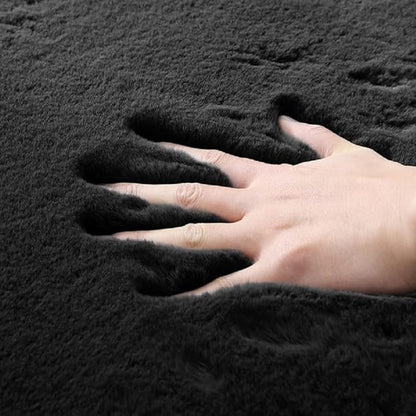 ORINOVA Black Fluffy Rug for Bedroom Shag Rug Washable Carpet Faux Rabbit Fur Rugs for Living Room Hallway Teen Room Décor Nursery Rugs Runner 2x6