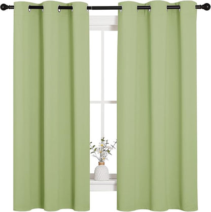 NICETOWN Curtains for Bedroom, Green Nursery Curtains Thermal Insulated, Grommet Top Blackout Drapes for Son's Room Privacy (Sage Green, 1 Pair, 42 x 63 inches)