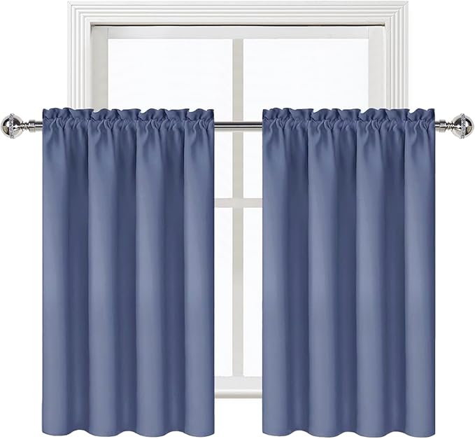 DWCN Blackout Curtains – Thermal Insulated, Energy Saving & Noise Reducing Bedroom and Living Room Curtains, Dusty Blue, W 42x L 36 Inch, Set of 2 Rod Pocket Curtain Panels