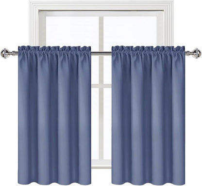 DWCN Blackout Curtains – Thermal Insulated, Energy Saving & Noise Reducing Bedroom and Living Room Curtains, Dusty Blue, W 42x L 36 Inch, Set of 2 Rod Pocket Curtain Panels