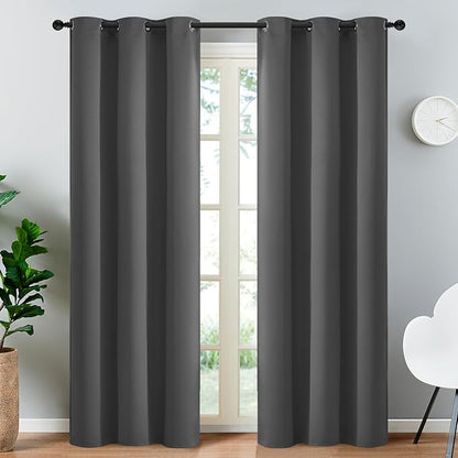 Yakamok 90 Inch Long Blackout Curtains for Bedroom, Thermal Insulated Room Darkening Curtains, Light Blocking Blackout Drapes for Living Room- 2 Panels,38x90 Inch, Charcoal Grey