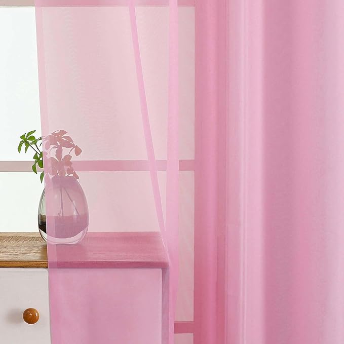 Light Pink Window Sheer Curtains 54 inch Length, Soft Airy Light Filtering Sheer Curtain 2 Panels Set, Dual Rod Pocket Gauze Drapes for Living Room Bedroom, 2x42Wx54L Inches