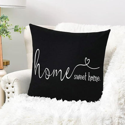 MFGNEH Home Sweet Home Quotes Farmhouse Pillow Covers 18x18 Inch,Farmhouse Decorative Lumbar Throw Pillow Case Cushion Cover,Housewarming Gift,Black