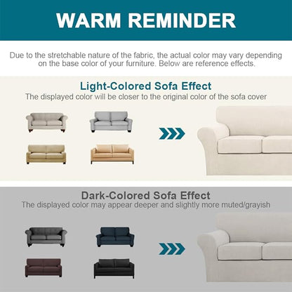 Turquoize 3 Piece Sofa Covers For 2 Cushion Couch Sofa Slipcover Soft Couch Cover For Dogs-Washable Sofa Furniture Covers With 2 Individual Cushion Covers, Feature Thick Fabric (2 Cushion Sofa, Ivory)