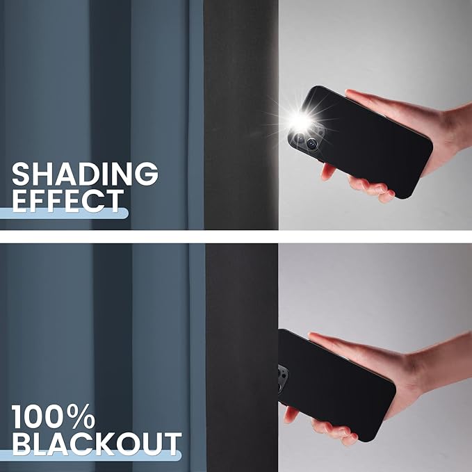 SimpleHome 100% Blackout Curtains for Bedroom,Thermal Insulated Stone Blue Grommet Window Drapes Room Darkening Curtains for Living Room with Black Back,52 x 72 Inch,2 Panels