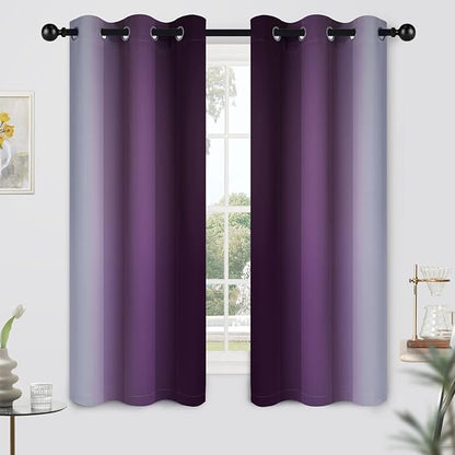Yakamok Light Blocking Ombre Curtains, Greyish White and Purple Gradient Color Curtains, Room Darkening Grommet Window Drapes for Bedroom(Purple, 42x63 Inch, 2 Panels)