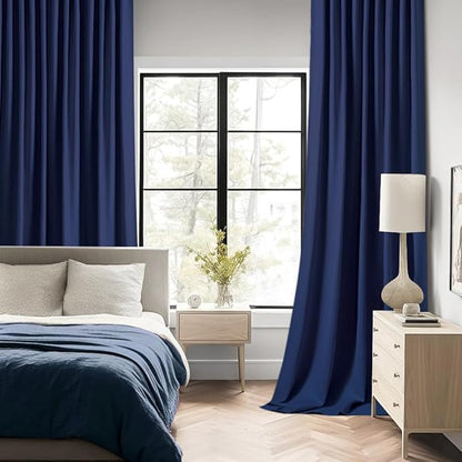 MIULEE Navy Blue Back Tab Blackout Curtain 96 Inch Long 2 Panels Set for Bedroom, Rod Pocket/Pinch Pleat Thermal Insulated Living Room Darkening Pleated Light Blocking Floor to Ceiling Drape