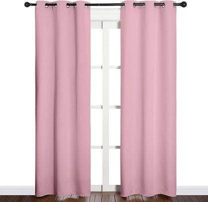 NICETOWN Window Curtain Panels, Thermal Insulated Solid Grommet Blackout Draperies/Drapes for Basement (Crystal Pink, 1 Pair, 34 by 84-inch)