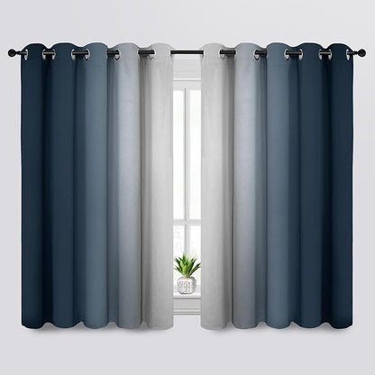 SimpleHome Ombre Room Darkening Curtains for Living Room, Light Blocking Gradient Navy Blue to Greyish White Thermal Insulated Grommet Window Curtains/Drapes for Bedroom, 2 Panels, 70x63 inches Length