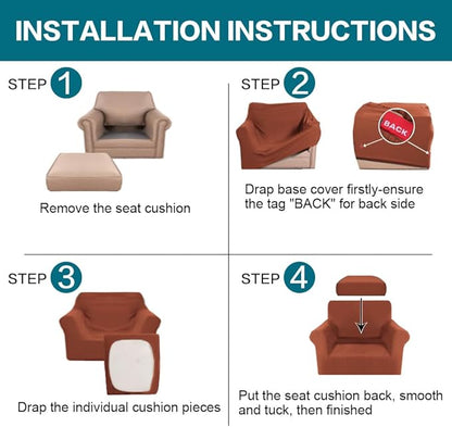 Turquoize 2 Piece Chair Covers Chair Slipcovers for Living Room Armchair Couch Cover Chair Sofa Cover with Individual Cushion Covers Furniture Cover for Chairs Feature Jacquard Fabric (Chair, Rust)