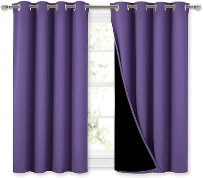 NICETOWN 100% Blackout Curtains with Black Liners, Thermal Insulated Full Blackout 2-Layer Lined Curtains, Energy Efficiency Window Draperies for Dining Room (Lilac Purple, 2 Panels, 52" W by 45" L)